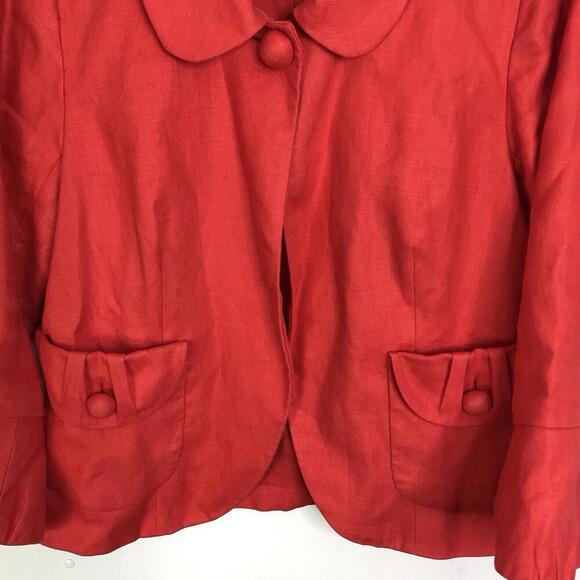 J Crew Blazer Womens 6 Linen Red Preppy Academia Jessica Day Big Buttons - Picture 4 of 8